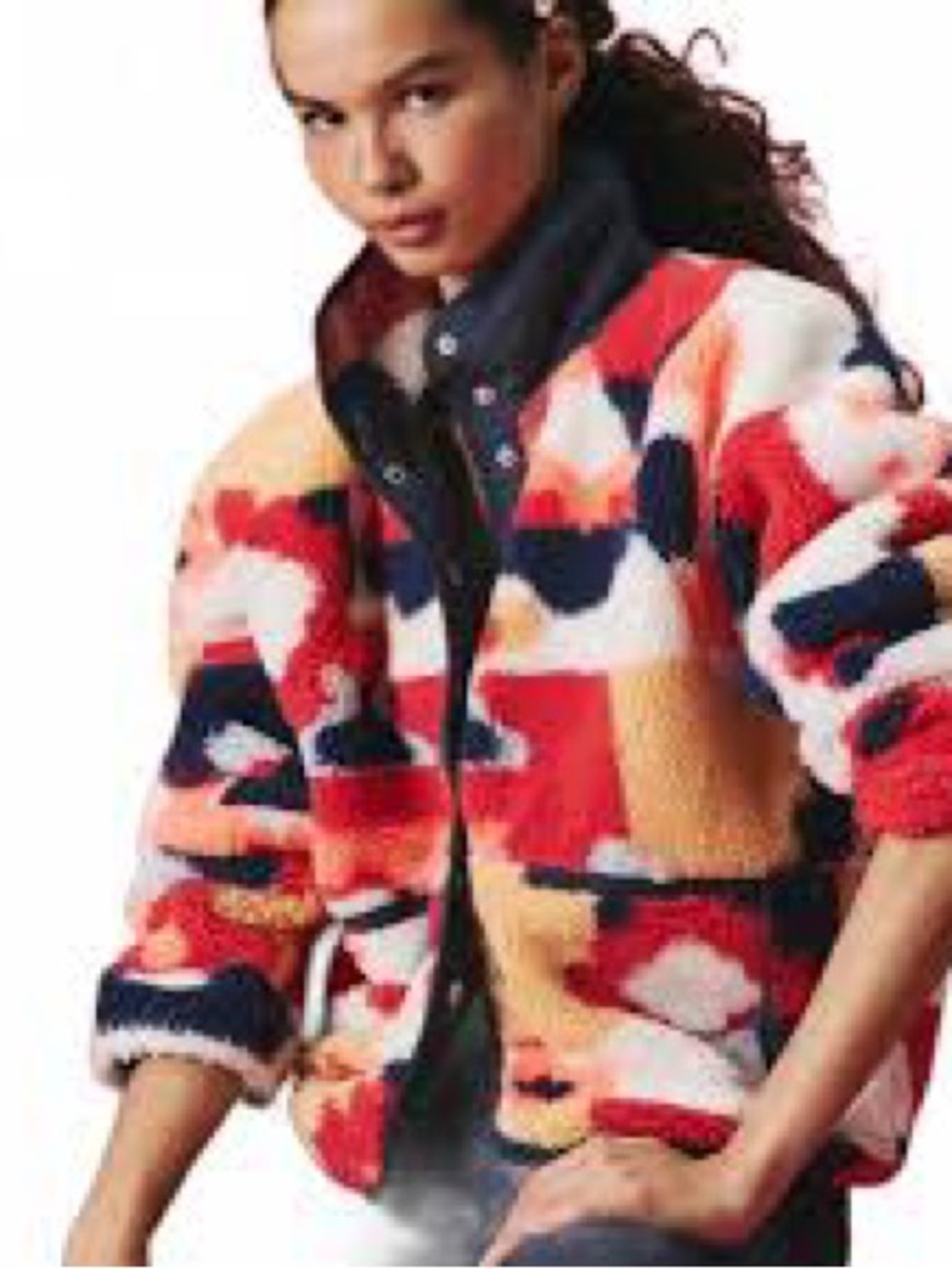 $198 FREE PEOPLE Movement Hit The Slopes Printed Fleece Jacket Sunset SM